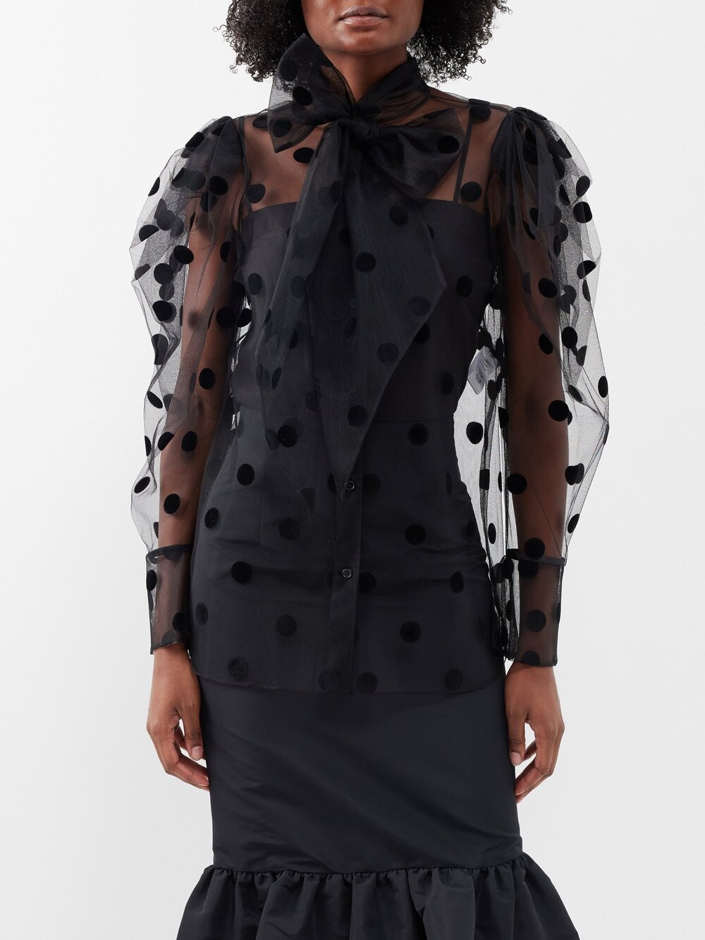 

Блузка из тюля в горошек с завязками Nina Ricci, черный