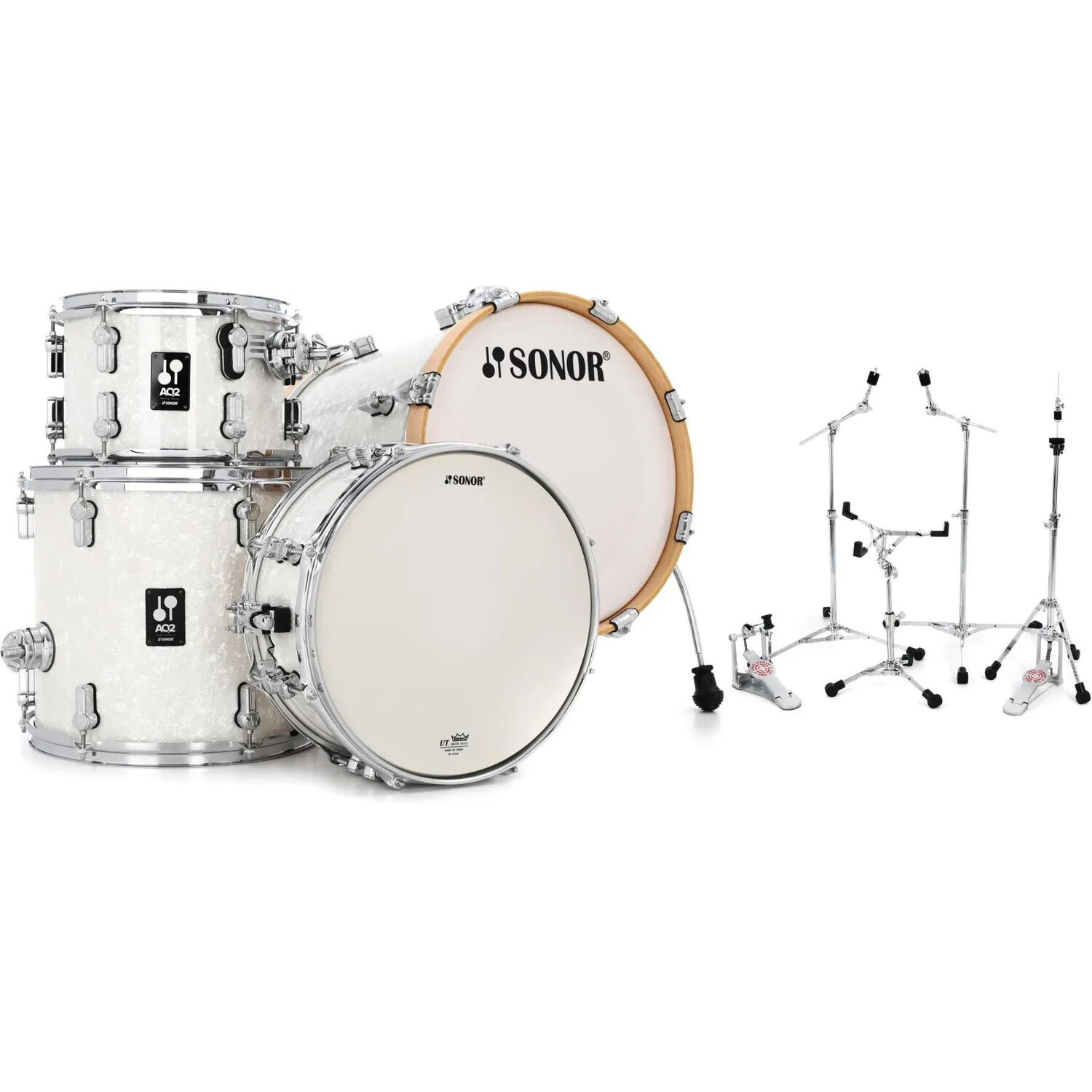 

Комплект корпусов Sonor AQ2 Safari из 4 предметов с малым барабаном и комплектом легких аксессуаров из 5 предметов — White Marine Pearl