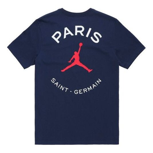 

Футболка Air Jordan Paris Saint-Germain team logo Logo Printing Sports Round Neck Short Sleeve Blue, синий
