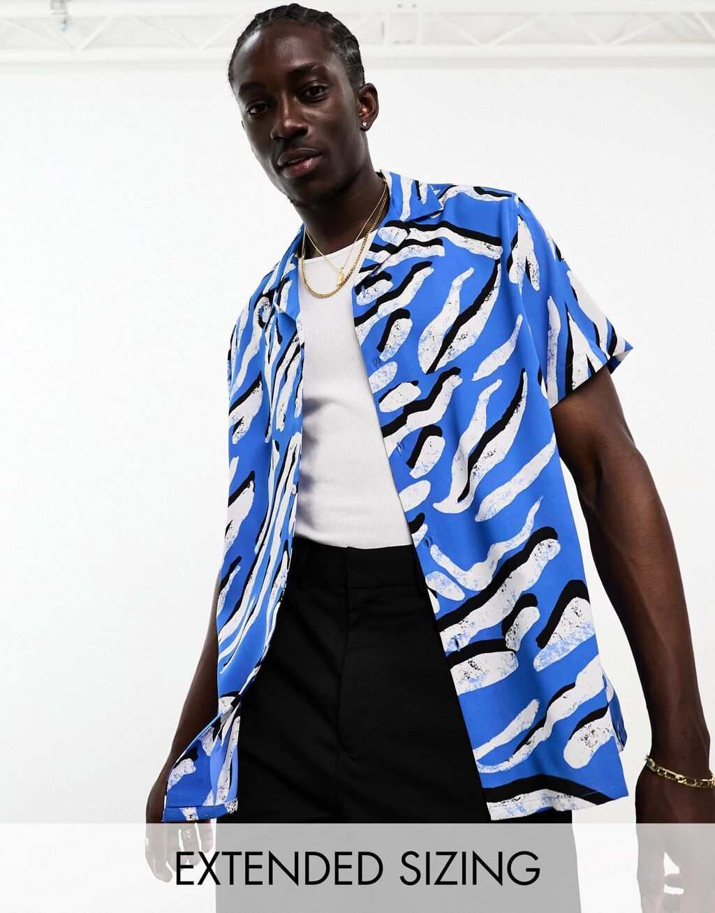 

Свободная рубашка синего цвета с принтом зебры ASOS DESIGN