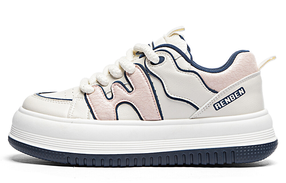 

Кроссовки RENBEN Skateboarding Shoes Women's Low-top Pink/blue/beige, синий