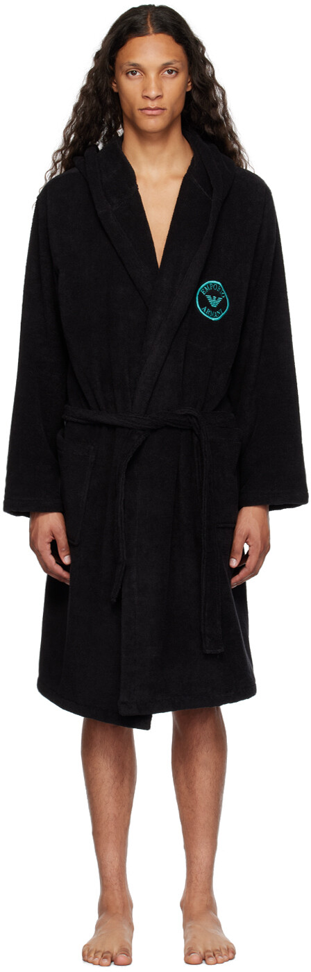 

Черный банный халат с вышивкой Nero Emporio Armani