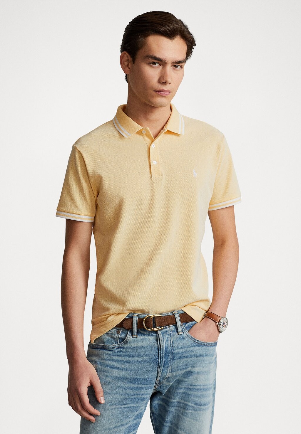 

Поло РУБАШКА ПОЛО CUSTOM SLIM FIT STRETCH MESH Polo Ralph Lauren, осень желтый/белый