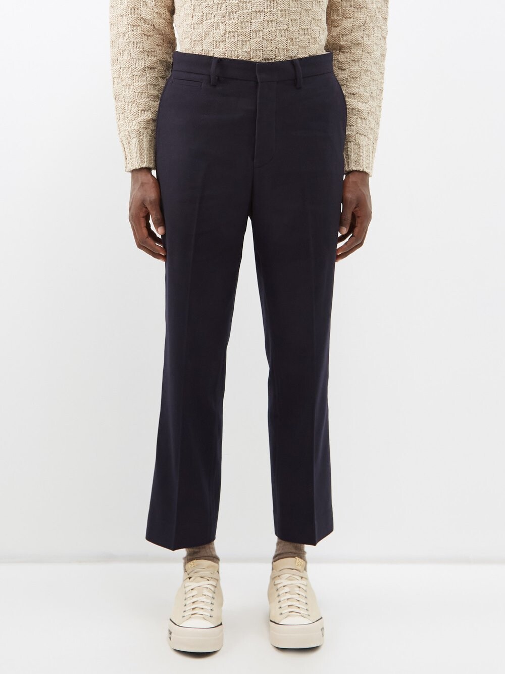 

Брюки higgins из жатой смесовой шерсти Visvim, синий