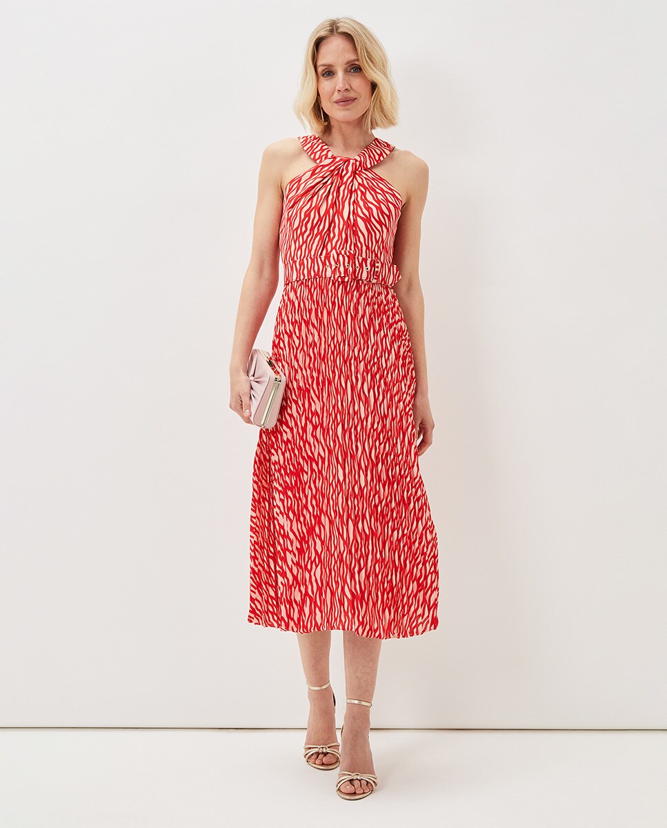Платье миди с абстрактным принтом и вырезом через шею Phase Eight, красный красный топ с короткими рукавами и абстрактным принтом phase eight красный