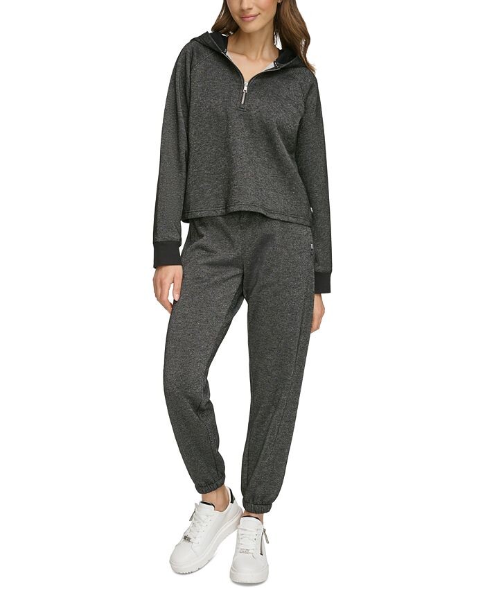 

Женская худи из блестящего флиса с молнией до половины DKNY, черный