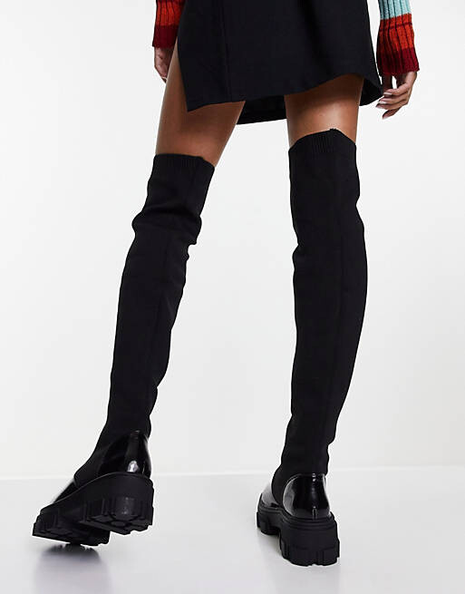 

Черные массивные ботфорты на плоской подошве ASOS DESIGN Wide Fit Kimmy, Черный
