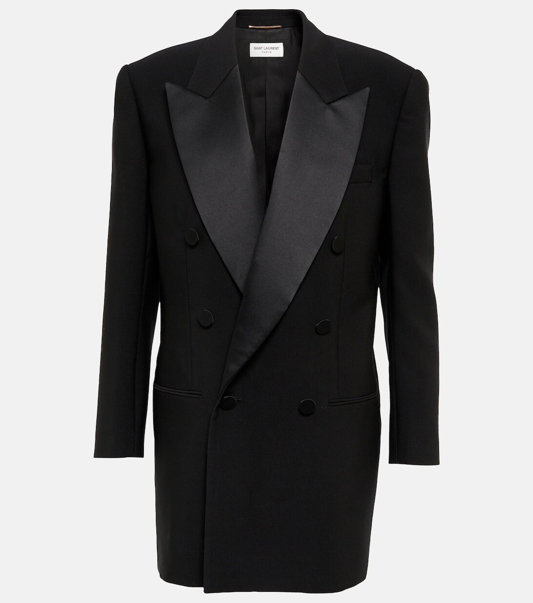 

Шерстяной пиджак-смокинг SAINT LAURENT, черный