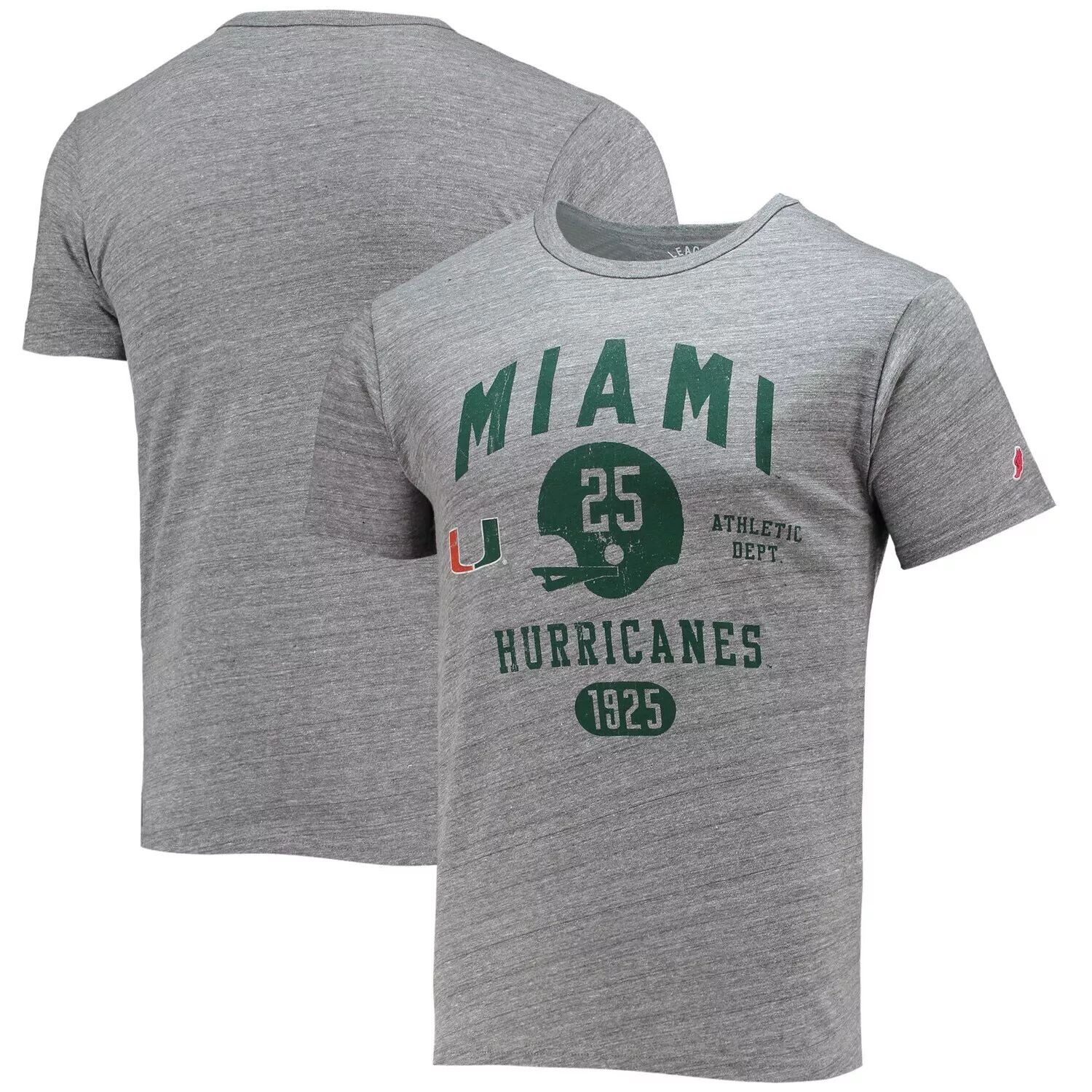 

Мужская студенческая одежда из верескового цвета Серая футболка Miami Hurricanes Football Locker Victory Falls Tri-Blend футболка, Серый