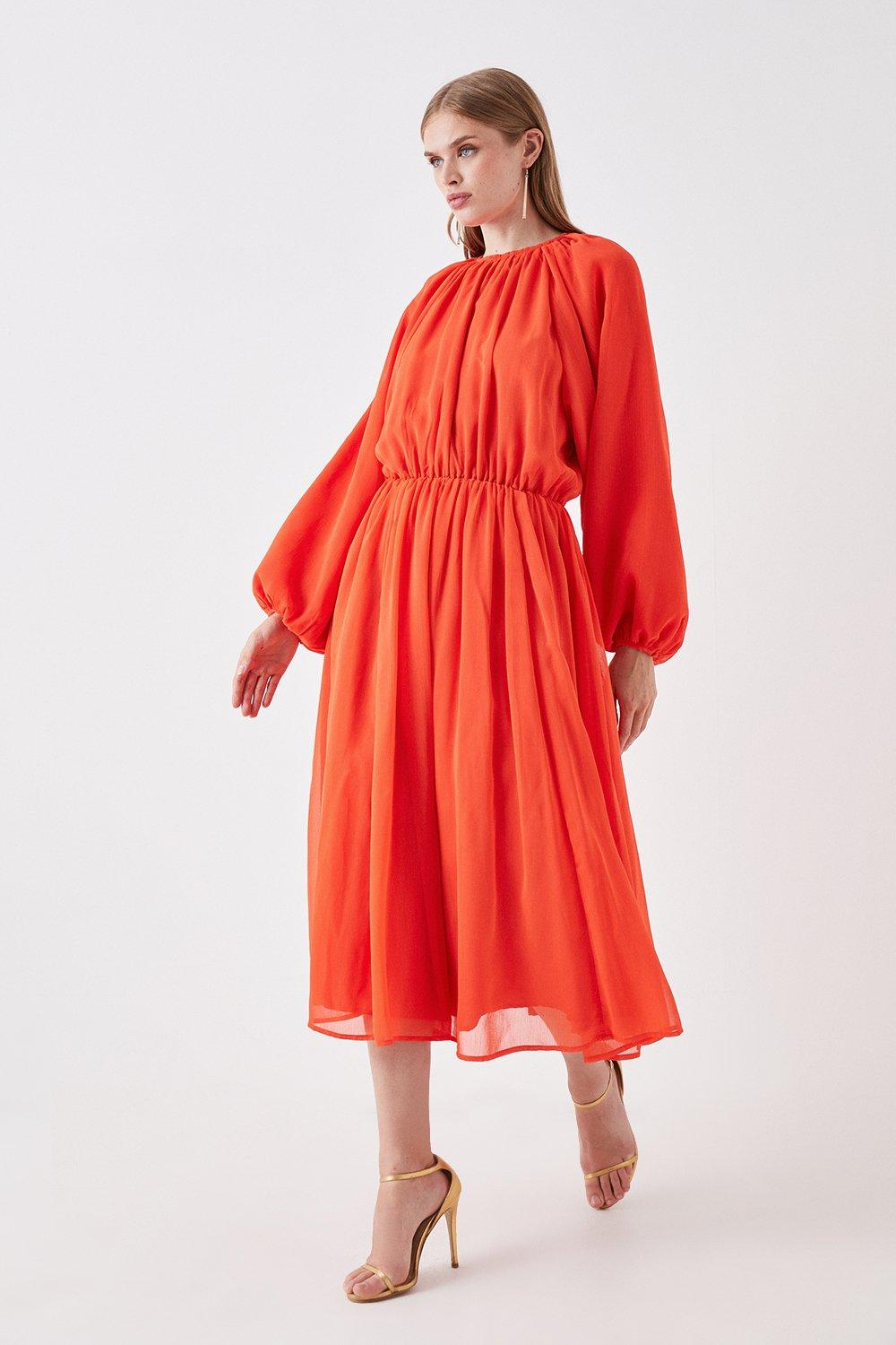 Легкое шифоновое платье миди «летучая мышь» Coast, оранжевый платье миди с объемными воланами i am studio m