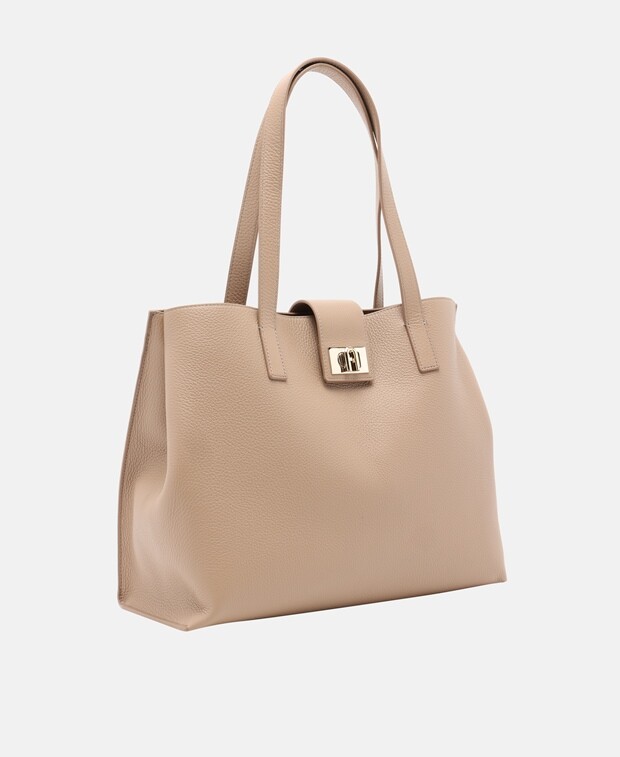 

Кожаная большая сумка-тоут Furla, бежевый