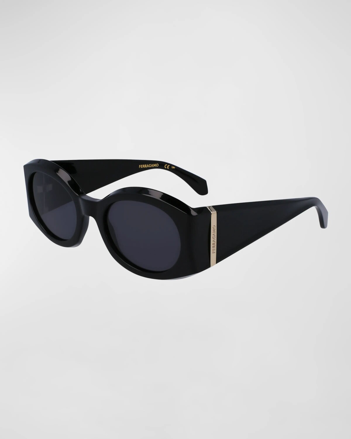 

Скульптурные пластиковые овальные солнцезащитные очки Ferragamo, цвет Black
