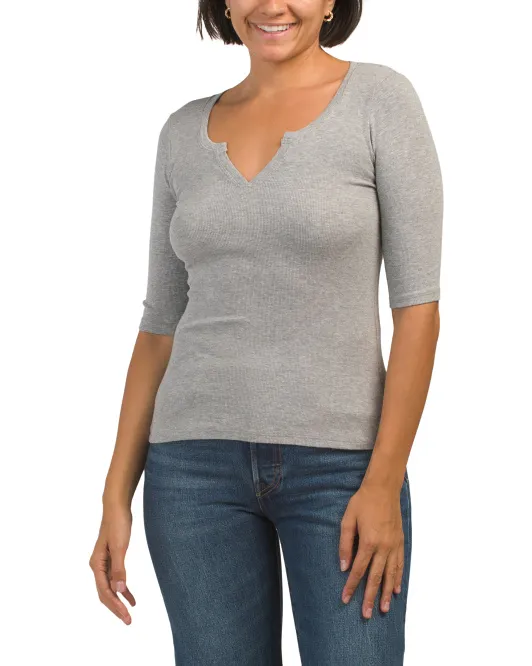 

Рубчатая футболка Audrey Made In USA с разрезом по горловине Michael Stars, цвет Heather Grey