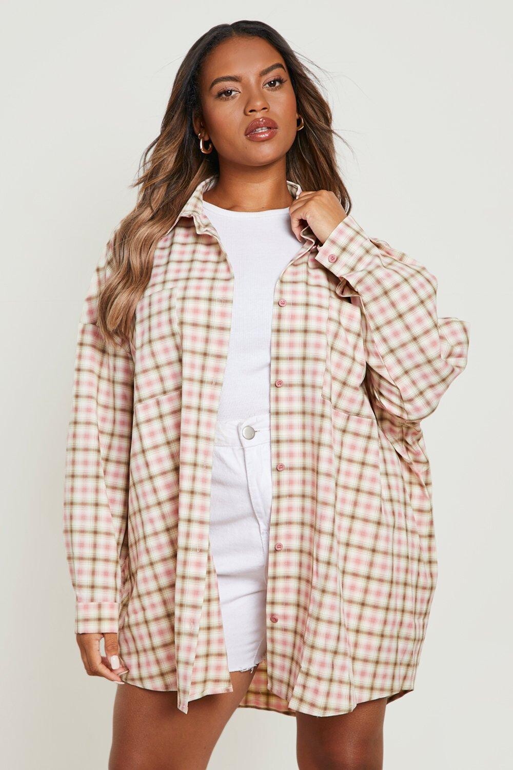

Фланелевая рубашка оверсайз плюс Boohoo, розовый