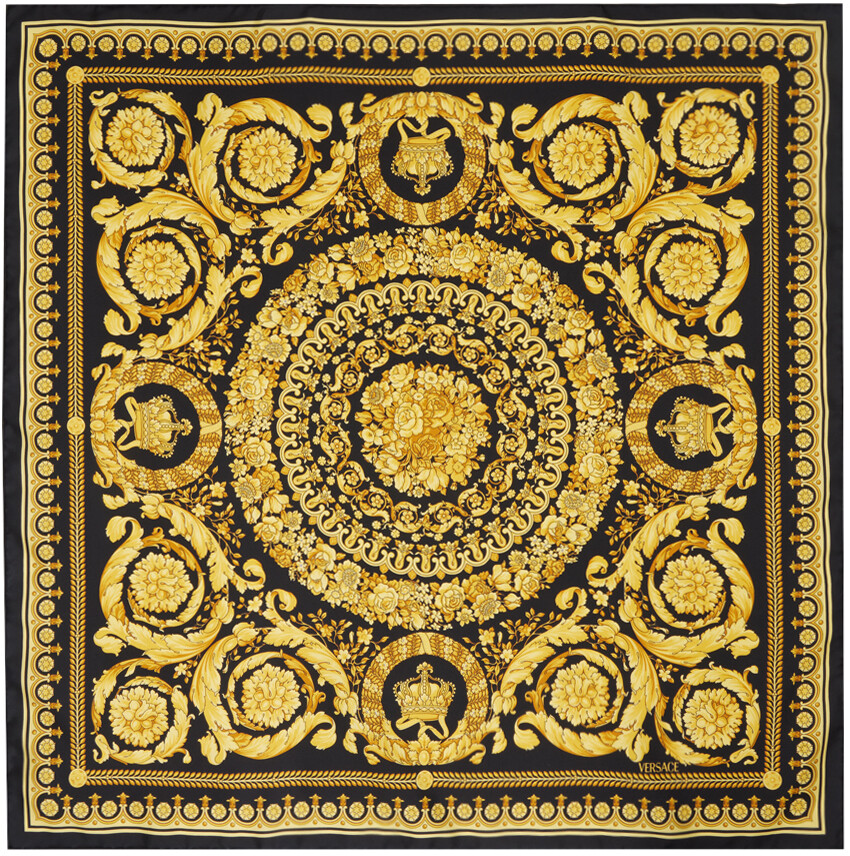 

Черно-желтый шелковый шарф в стиле барокко Versace