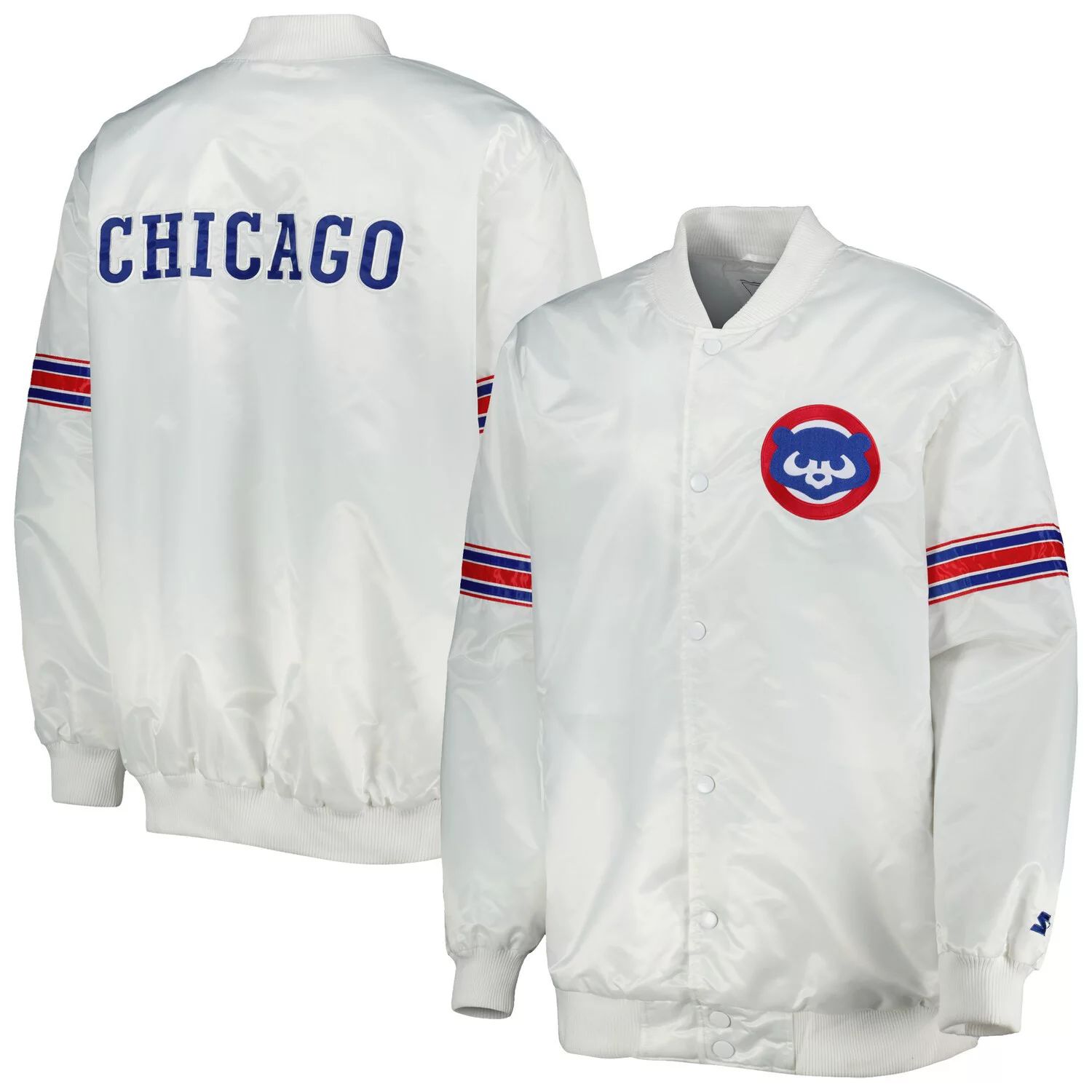 Мужская белая атласная университетская куртка с полной застежкой Chicago Cubss Power Forward Starter мужская белая атласная университетская куртка с длинными кнопками new york yankeess power forward starter