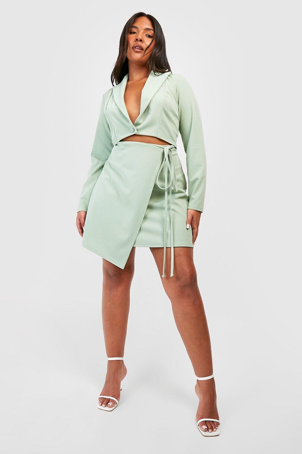 

комплект из пиджака и юбки оверсайз Boohoo, шалфей