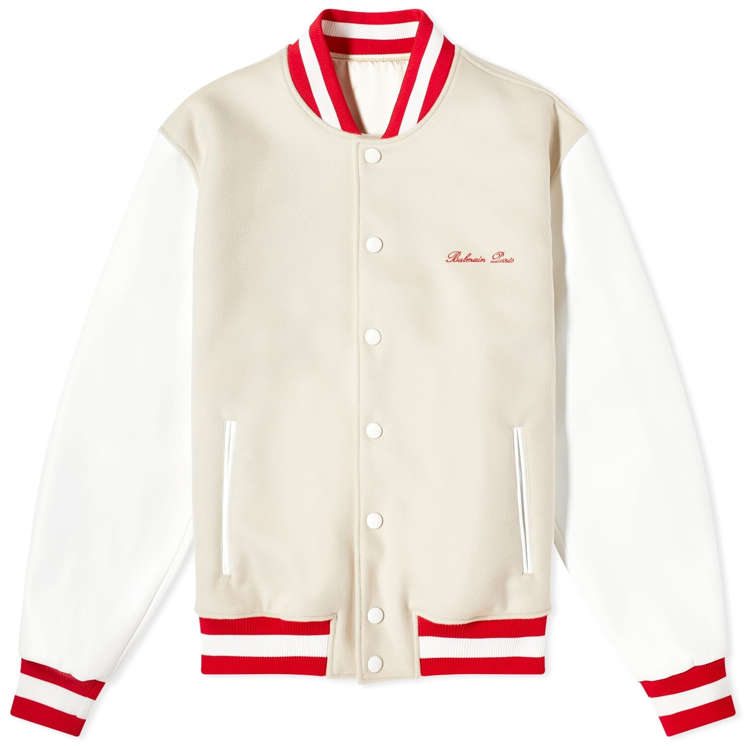 

Куртка Balmain Signature Varsity, цвет Ivory, White & Red