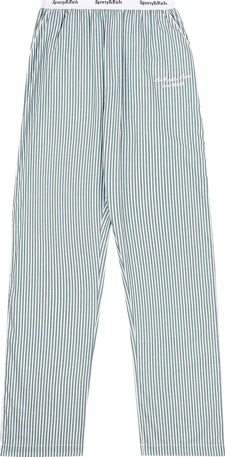 

Брюки Sporty & Rich Faubourg Pyjama 'White/Green Striped', белый