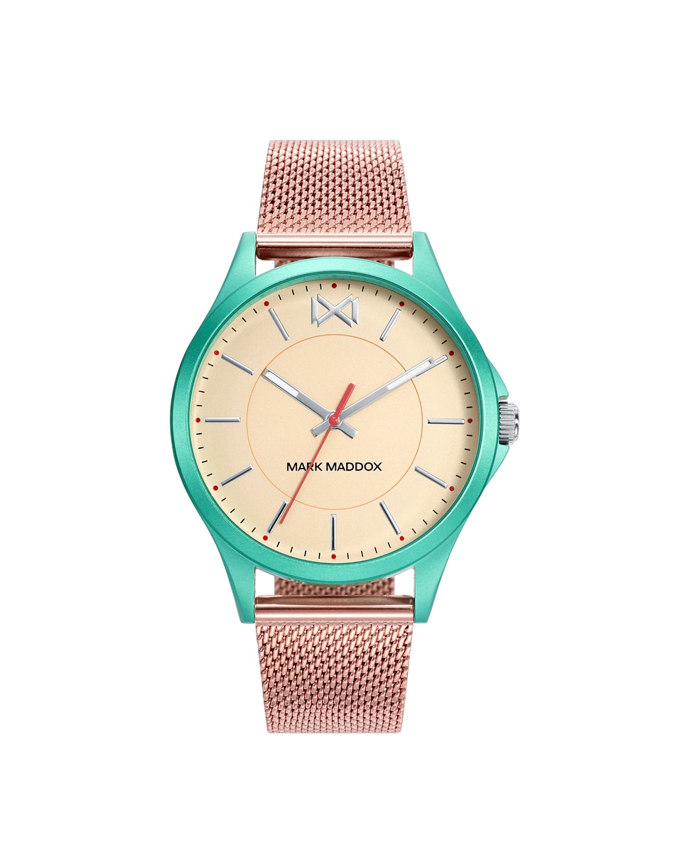 цена Женские часы Shibuya с тремя стрелками из зеленого алюминия и розовой миланской сеткой IP Mark Maddox, розовый
