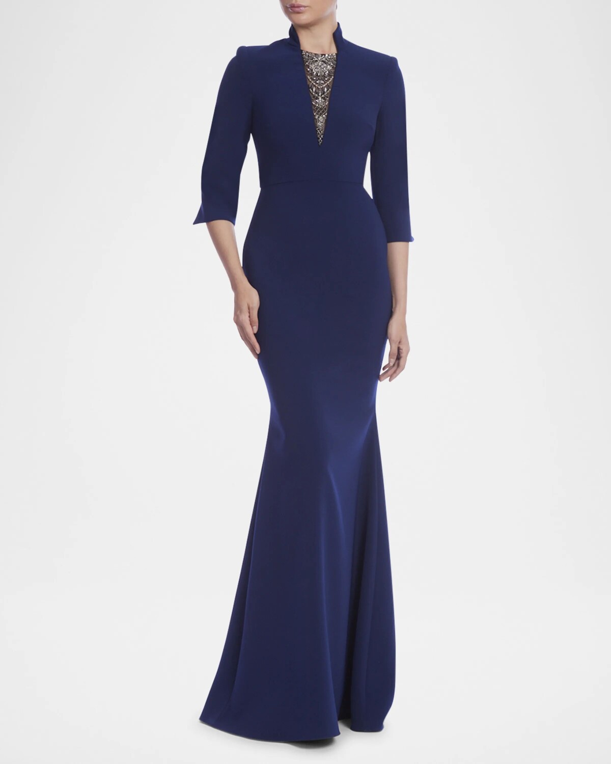 

Платье-труба со вставкой из бисера Badgley Mischka Collection, темно-синий