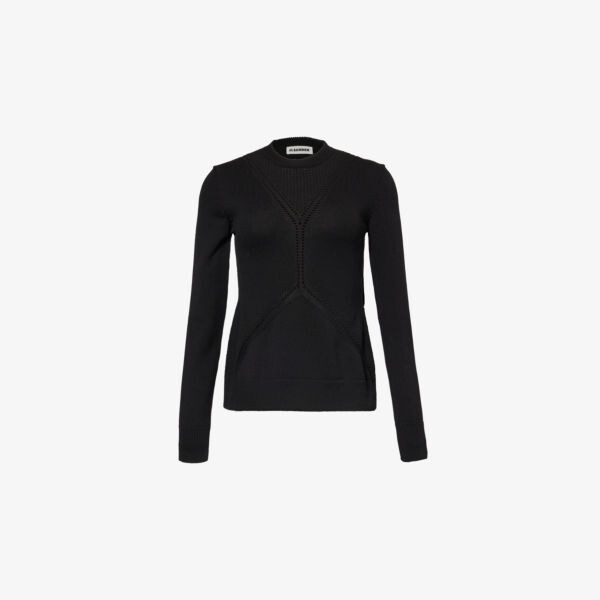 

Джемпер с круглым вырезом, связанный крючком из шерсти и хлопка Jil Sander, черный