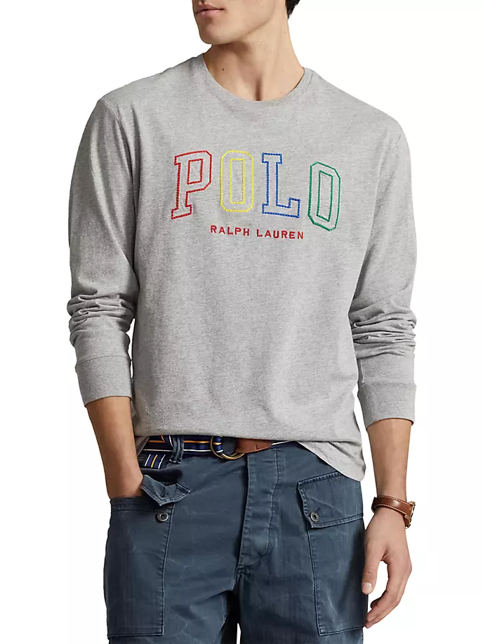

Футболка с логотипом с вышивкой Saddle Polo Ralph Lauren, цвет andover heather