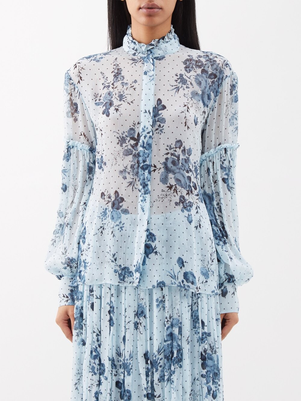 

Блузка из креп-жоржета с цветочным принтом в горошек Erdem, синий