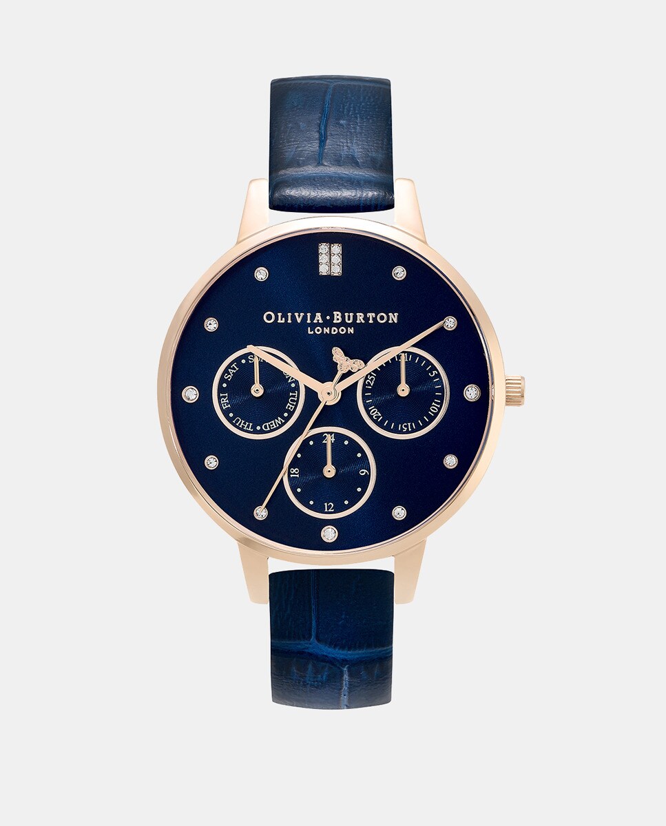 цена Многофункциональные 24000011 многофункциональные синие кожаные женские часы Olivia Burton, синий