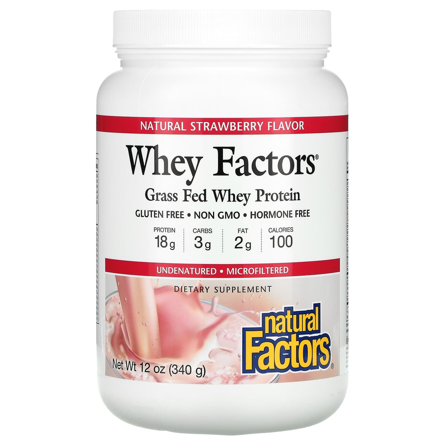 

Whey Factors, сывороточный протеин травяного откорма, натуральная клубника, 340 г (12 унций), Natural Factors