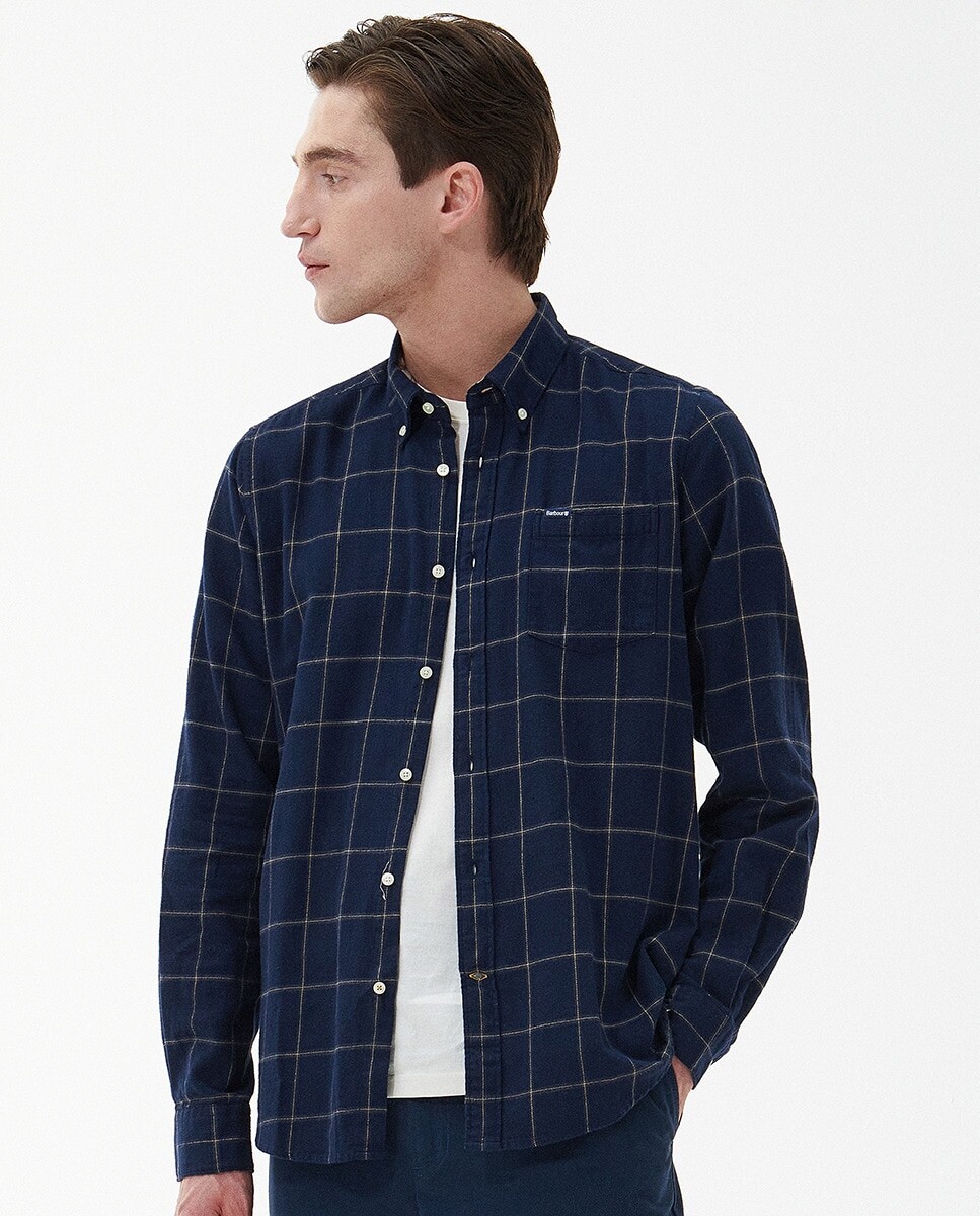

Мужская клетчатая рубашка с длинными рукавами Barbour, темно-синий