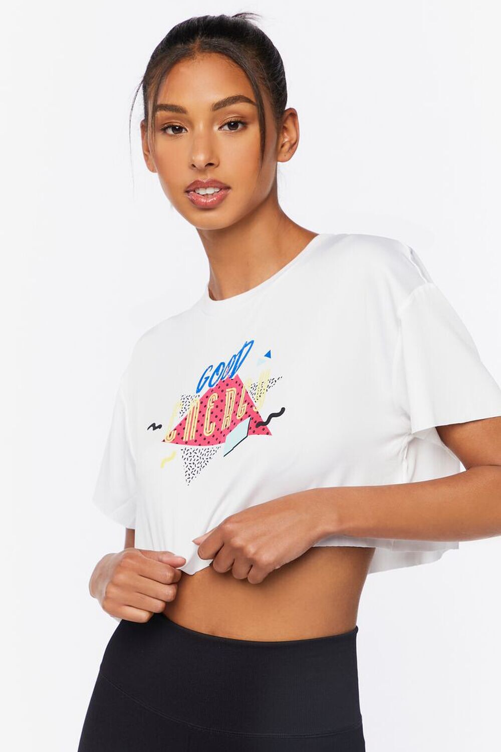 

Укороченная футболка с рисунком Active Good Energy Forever 21, белый