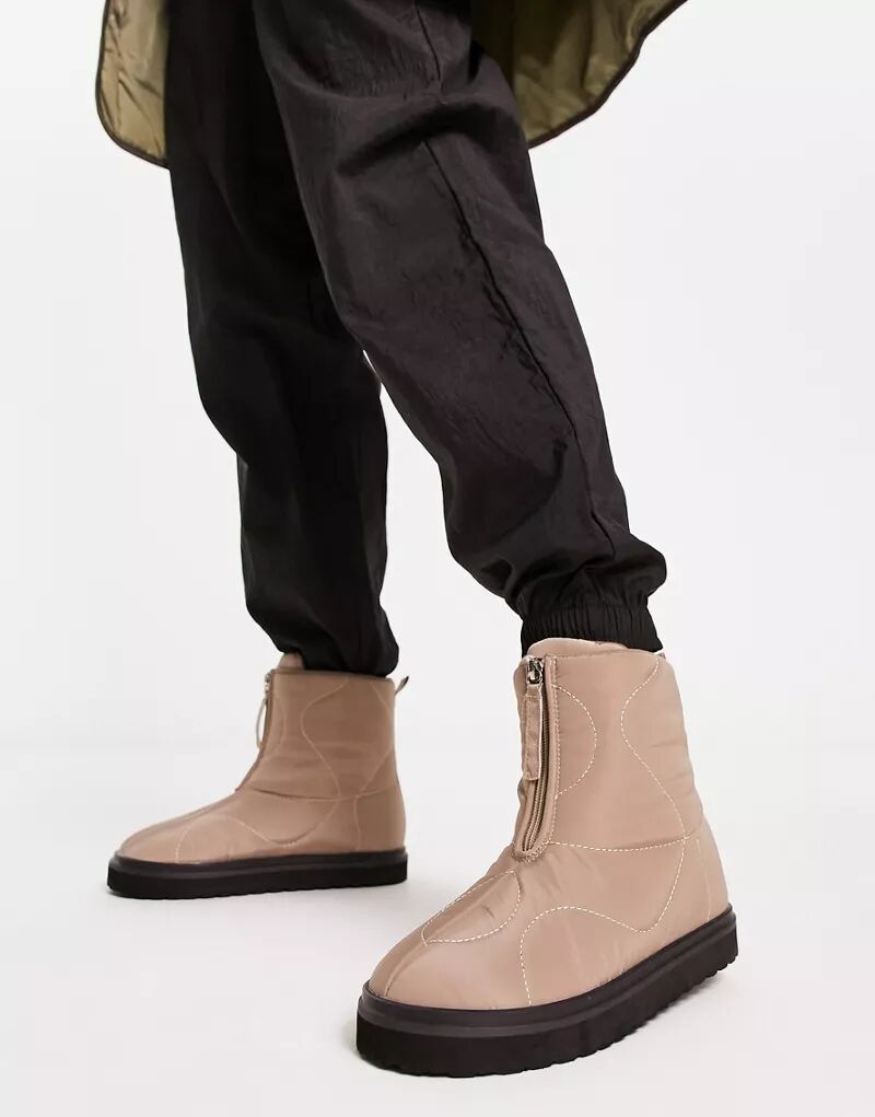 Серо-коричневые дутые ботинки с молнией спереди ASOS Avenue
