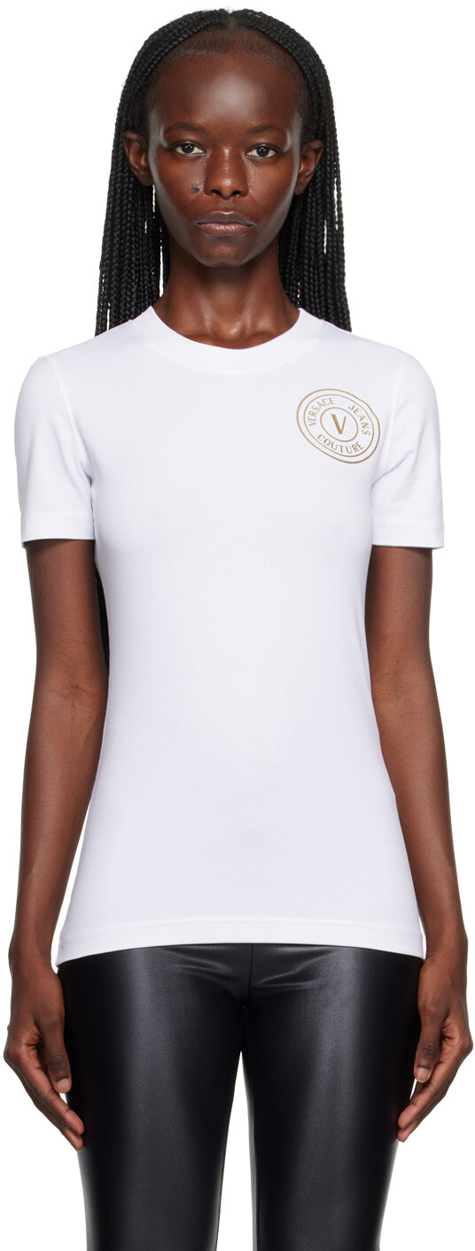 

Versace Jeans Couture Белая футболка с V-образной эмблемой, Белый