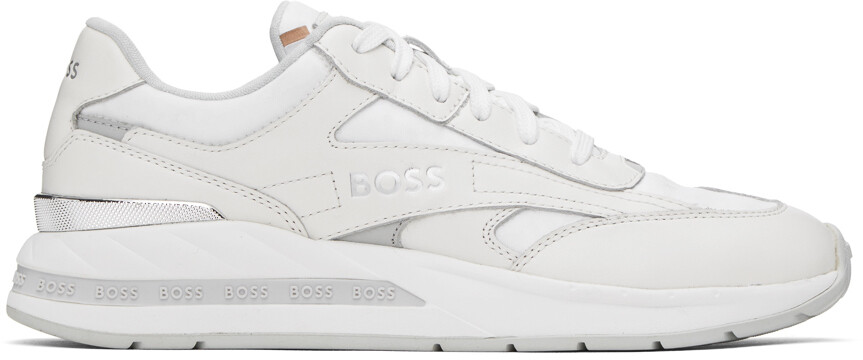 

Белые кроссовки BOSS с монограммой