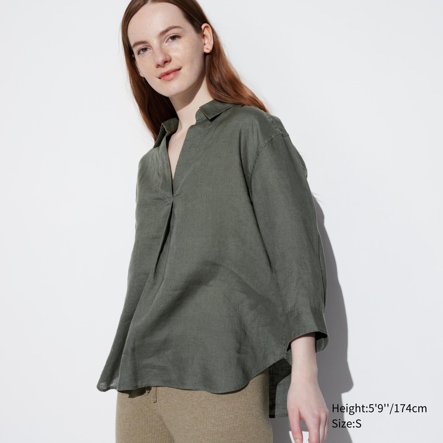 

Рубашка UNIQLO льняная премиум-класса, оливковый