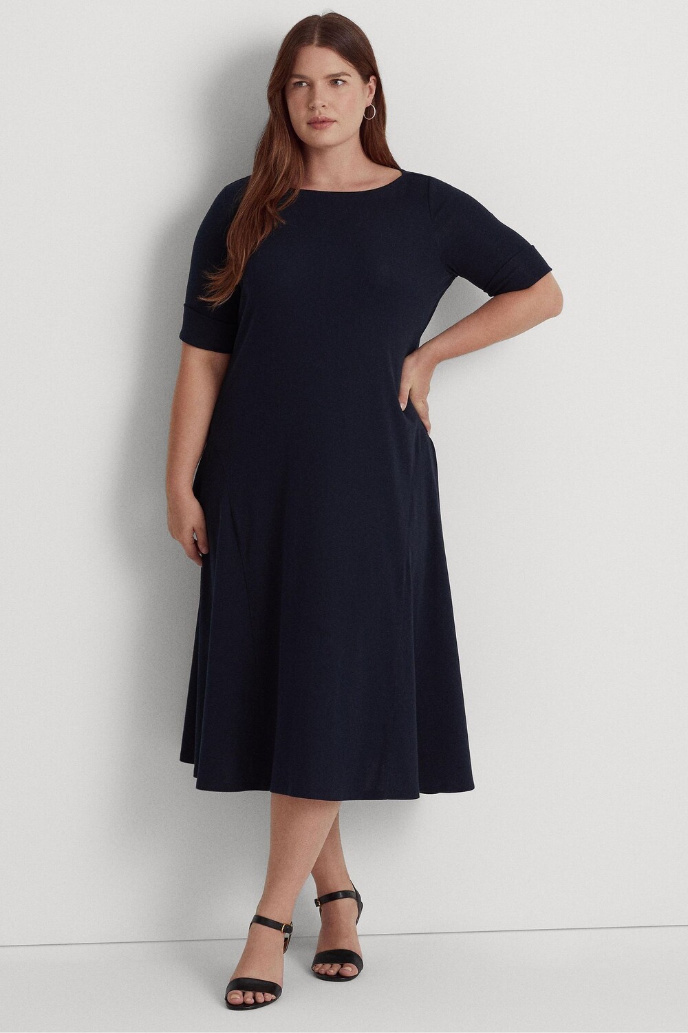 

Синее платье миди из эластичного хлопка Lauren Ralph Lauren, синий