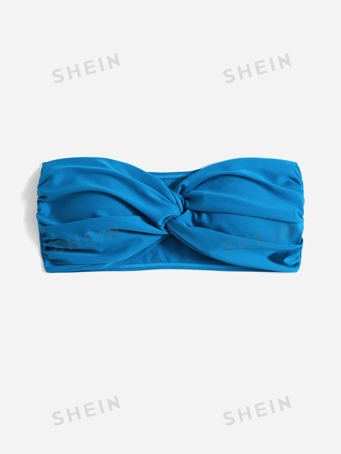 цена Женский однотонный бикини-топ бандо с закрученной передней частью, синий