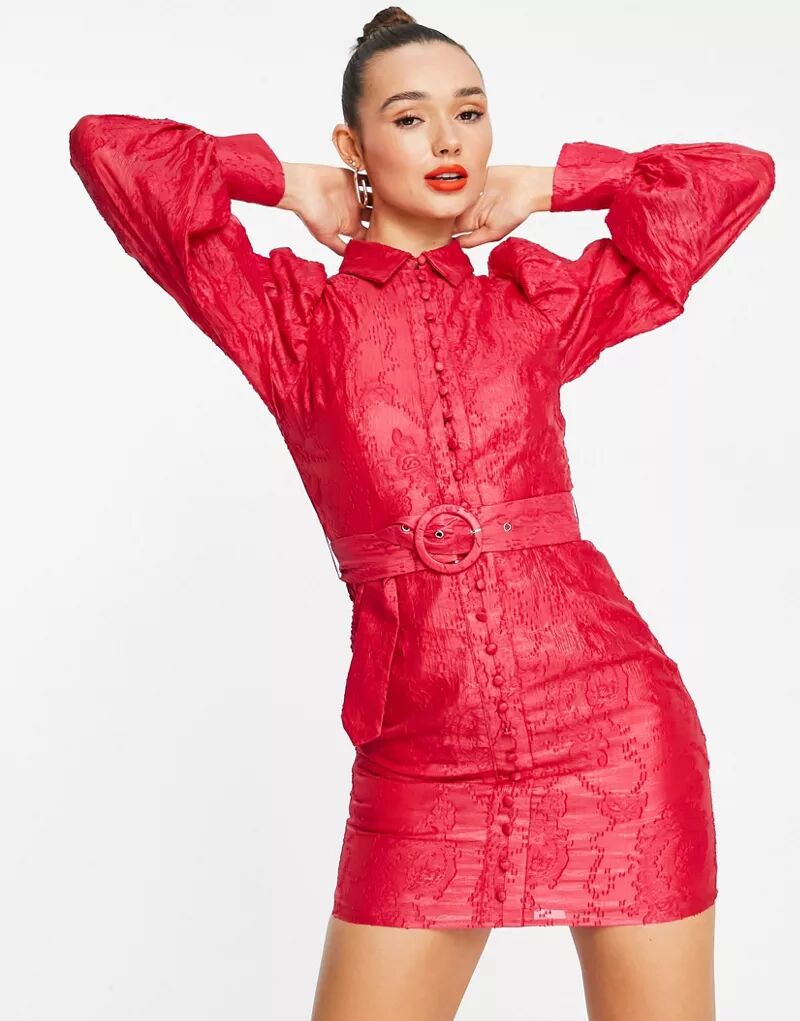 цена Розовое платье-рубашка мини с поясом, пуговицами и цветочным узором ASOS