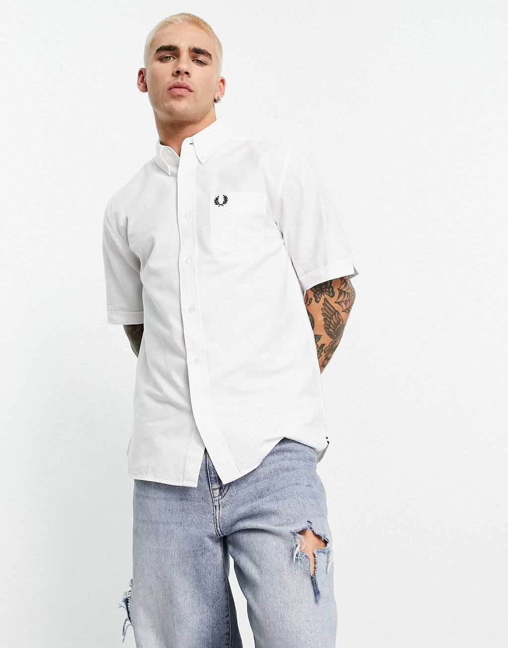 

Белая оксфордская рубашка с короткими рукавами Fred Perry