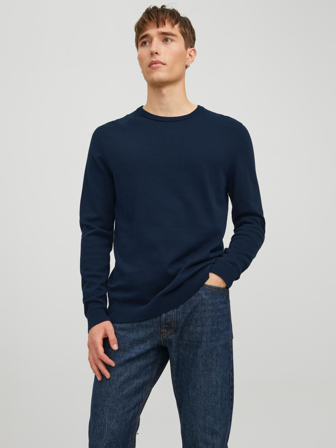 

Пуловер Jack & Jones Dünner Langarm Strick Basic JJEBASIC, синий