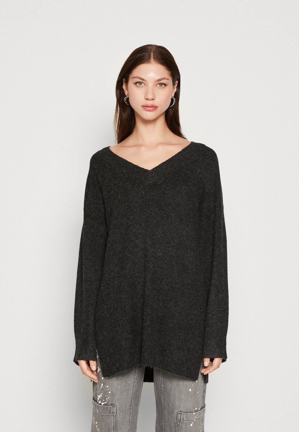 Свитшот Vero Moda DOFFY LS LONG V-NECK GA BOO, цвет black melange свитшот vero moda vmbrilliant ls o neck long цвет black melange