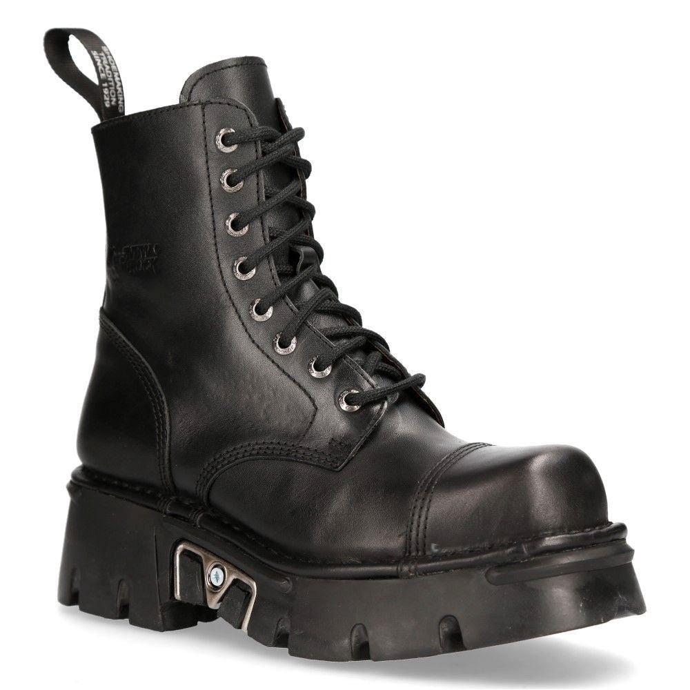 Кожаные байкерские ботинки New Rock в стиле милитари — M-NEWMILI083-S19, черный цена и фото