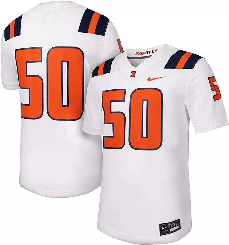 

Мужская белая футболка для выездного футбола Nike Illinois Fighting Illini #50