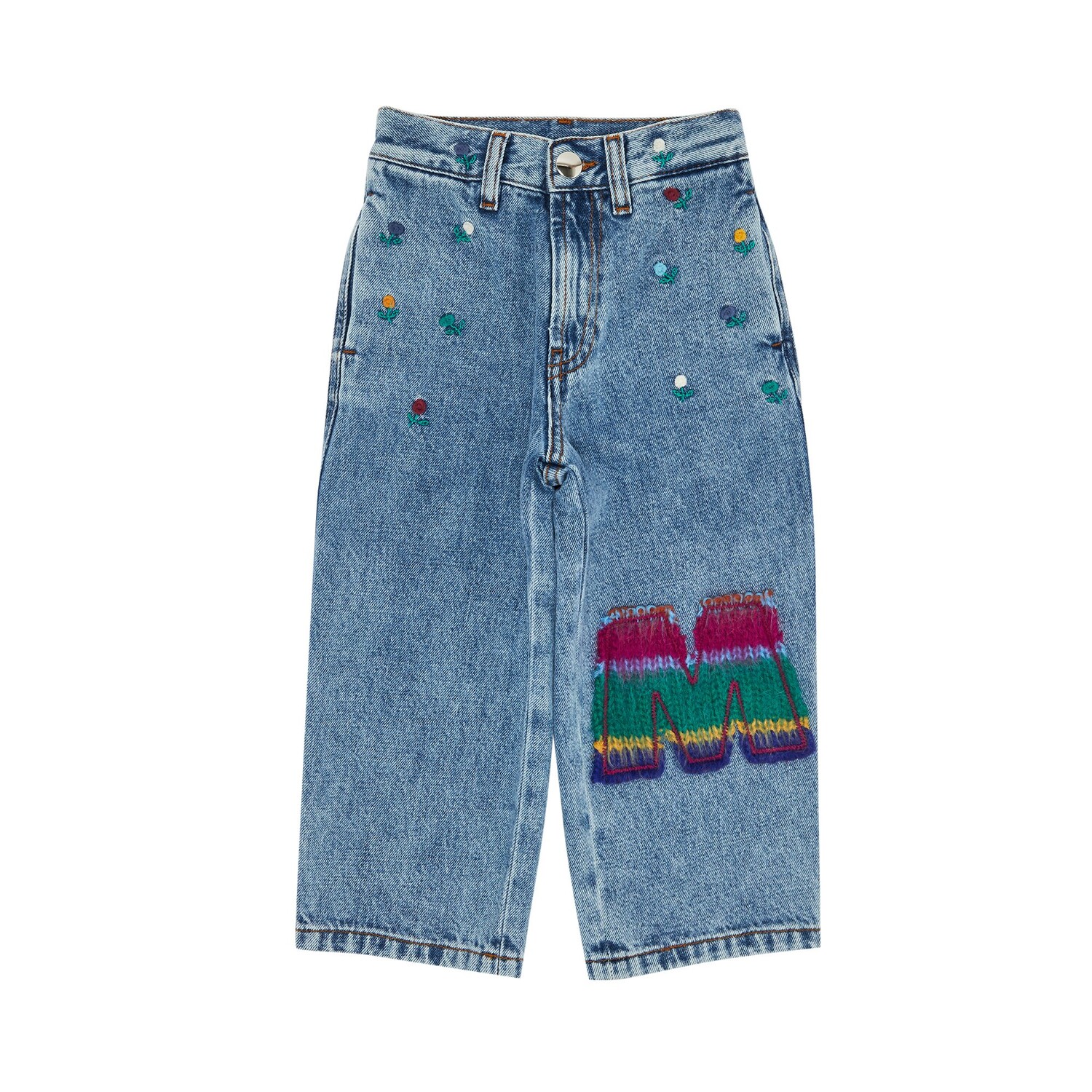 

Брюки Marni Kids с вышитыми цветами и нашивками, цвет Синий