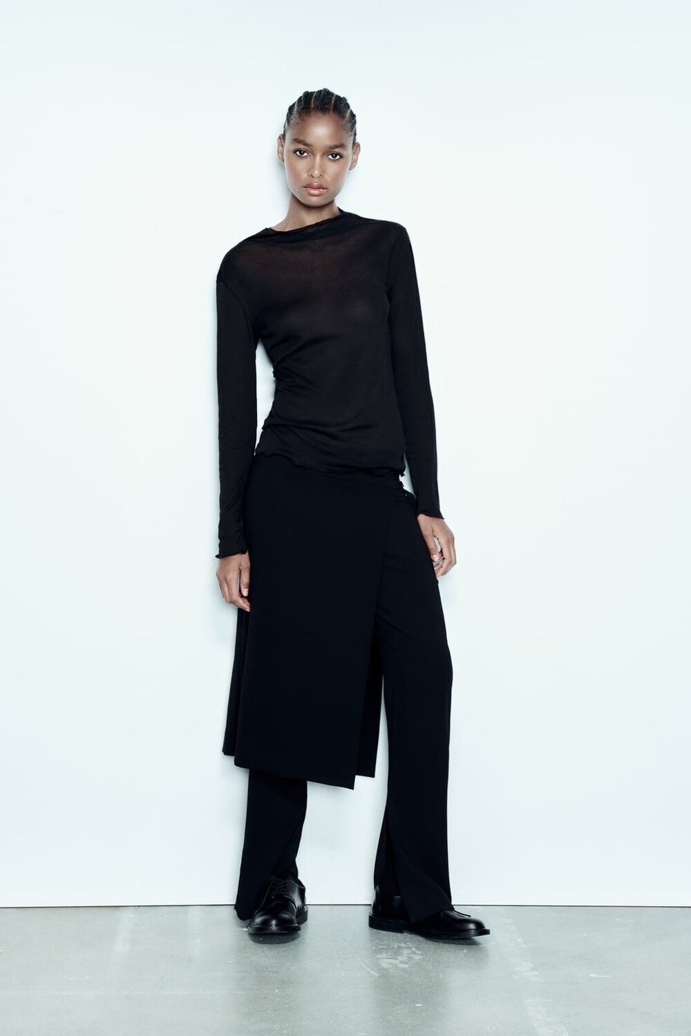 

Креповая хлопковая футболка ZARA, черный