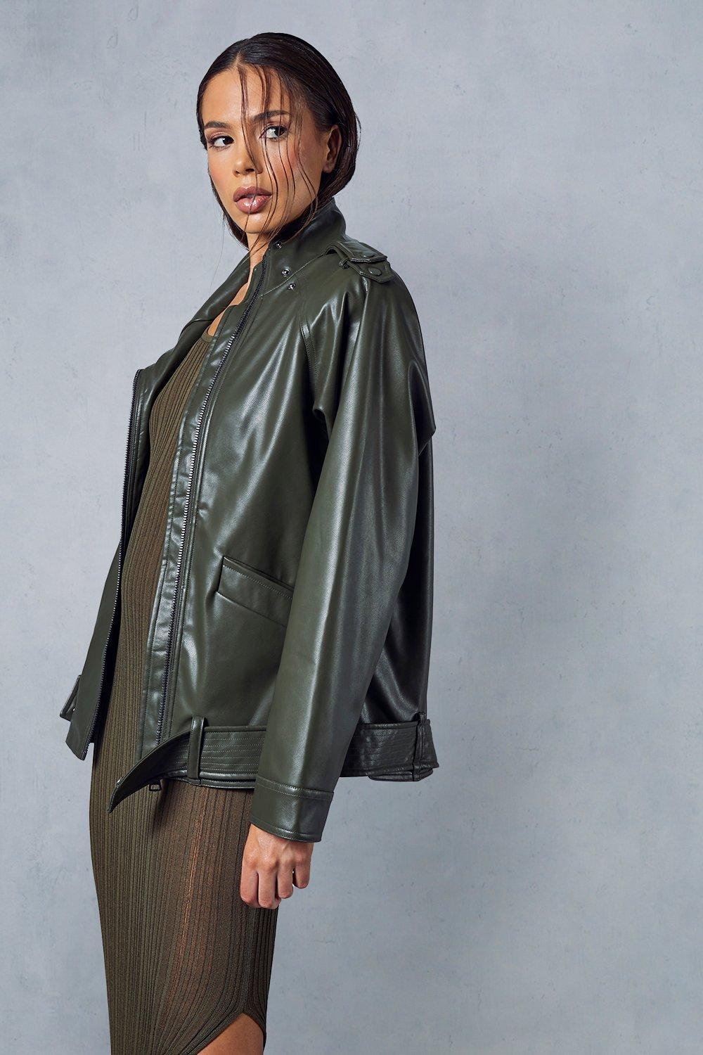 цена Байкерская куртка из искусственной кожи со вставками MISSPAP, хаки