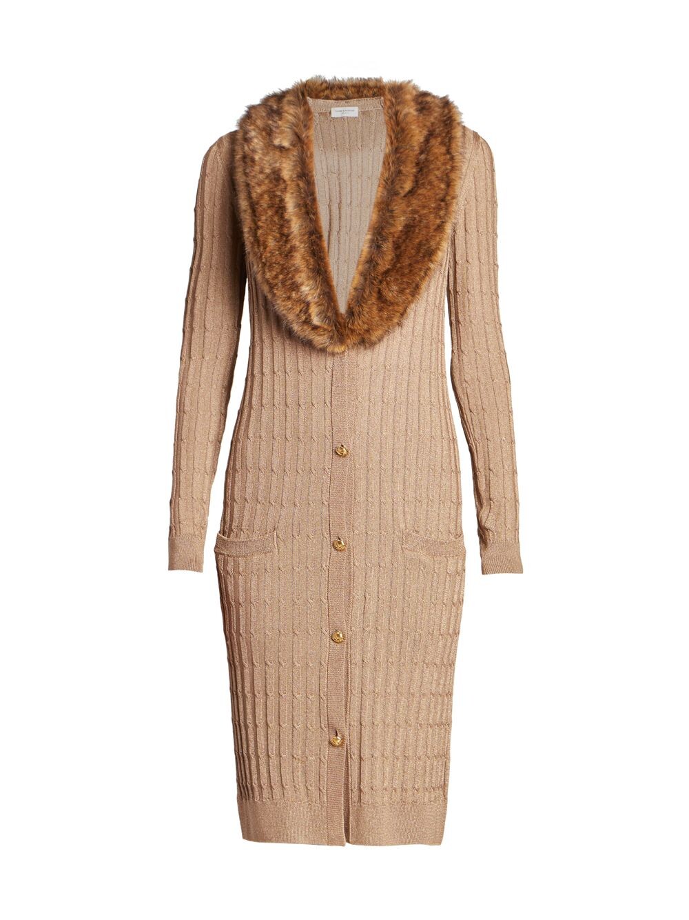 

Длинное платье-кардиган из шерстяного трикотажа в рубчик Saint Laurent