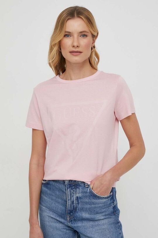 

Хлопковая футболка Guess, розовый