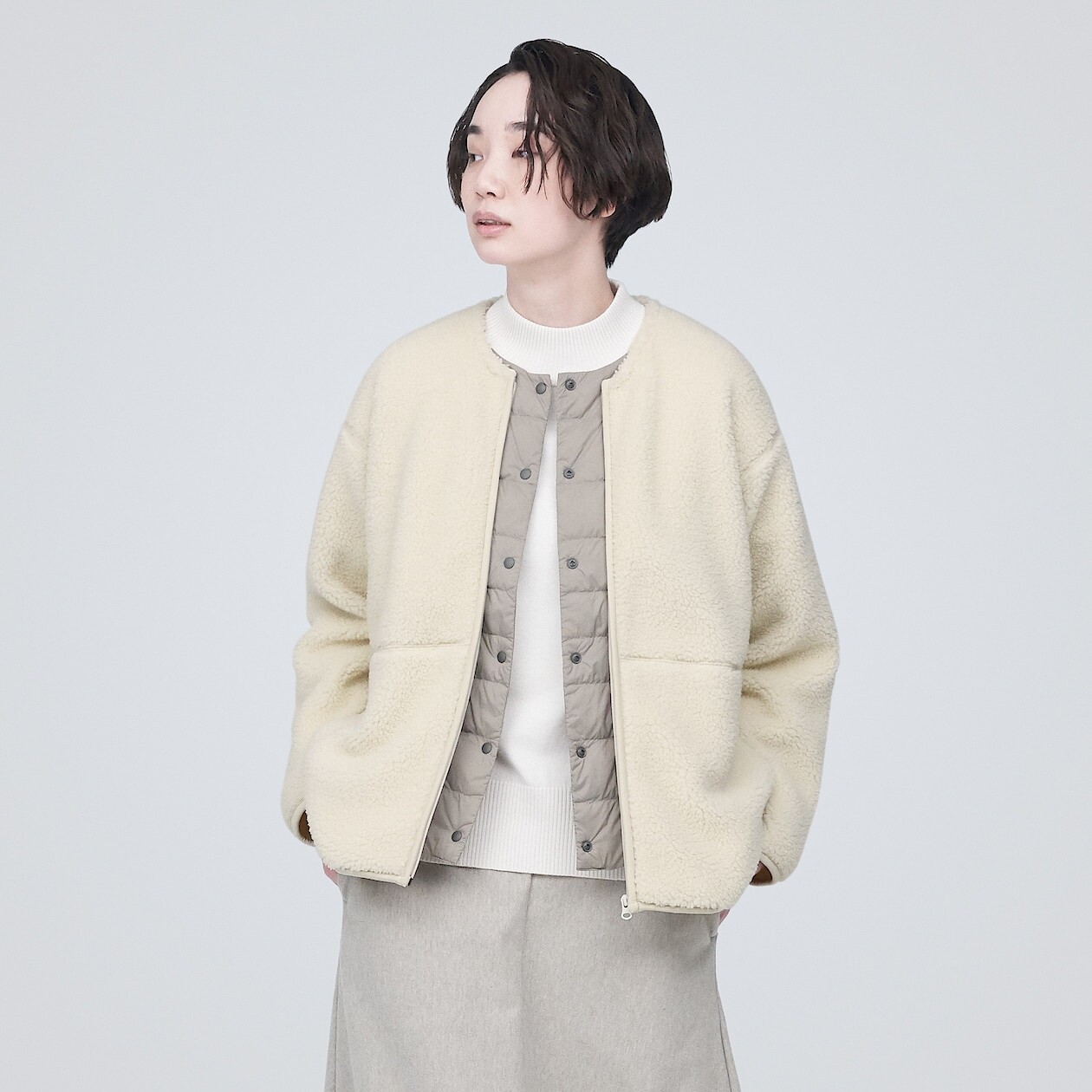 

Флисовая куртка боа MUJI, слоновая кость, Бежевый